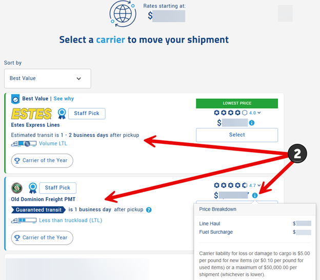 How to book an LTL shipment | Step 8: Carrier details